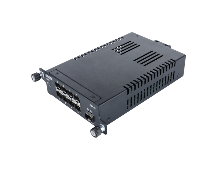 F8R-X1 Booster SPAN Aggregation TAP verbindet 8 x 10/100/1G out-of-band Connections zu einem einem 1/10G Output Port
